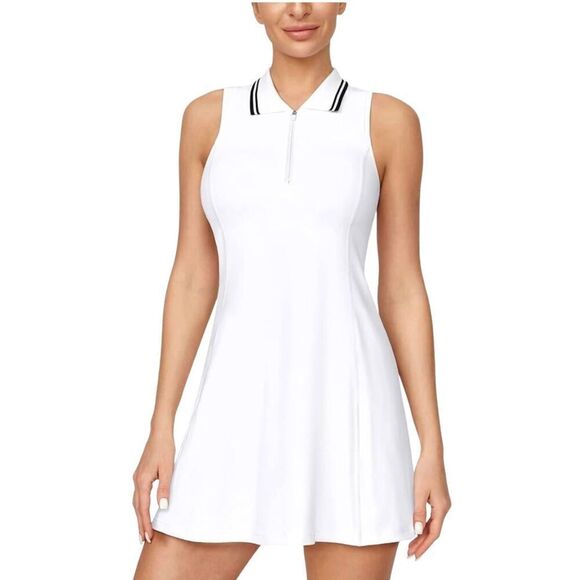 90 Degrees Women's White Poly/Spandex Lux Monet Sleeveless Tennis Golf Dress NEW - Picture 1 of 9